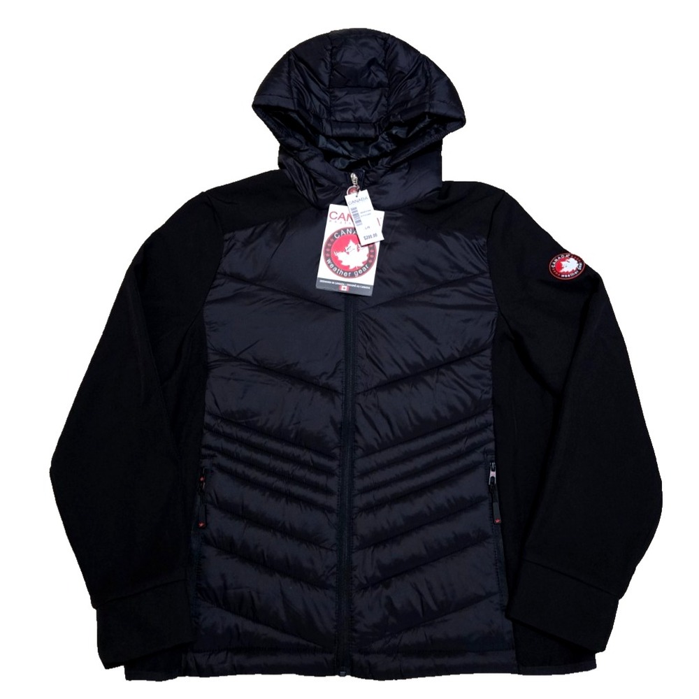 Canada Weather Gear Puffer Jacket Hooded Hybrid Soft Shell Womens L Black NWT - Picture 4 of 14